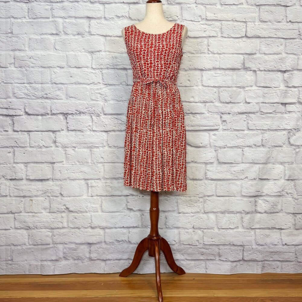 Louie Lucie Red & White Nylon Mesh Printed Knee-Length Dress